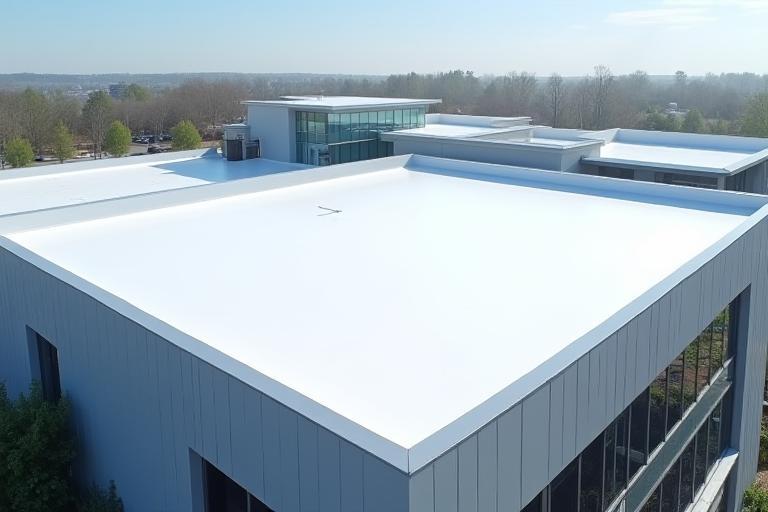 Modern office building with a new commercial roof system in Chico, reflecting contemporary architecture.