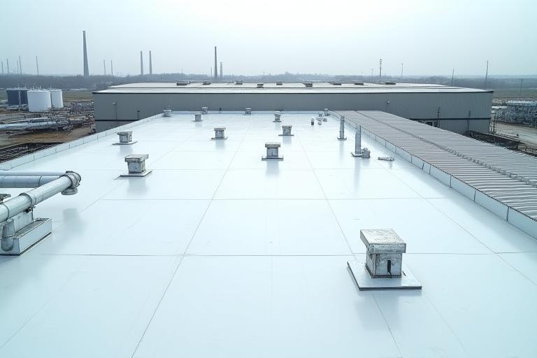 Industrial facility in Sacramento with a large-scale roof installation, designed for robust performance.